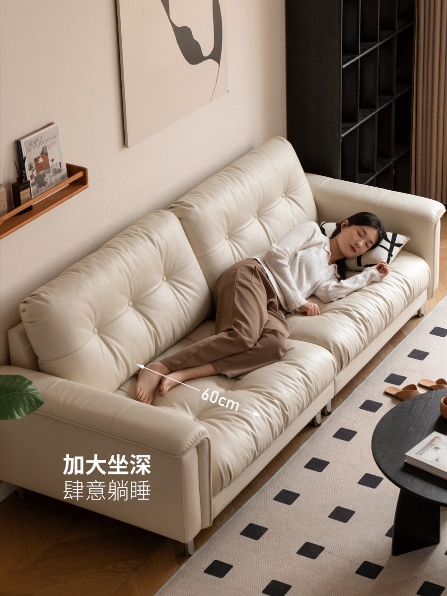 真皮沙发客厅白色奶油风直排意式轻奢头层牛皮沙发